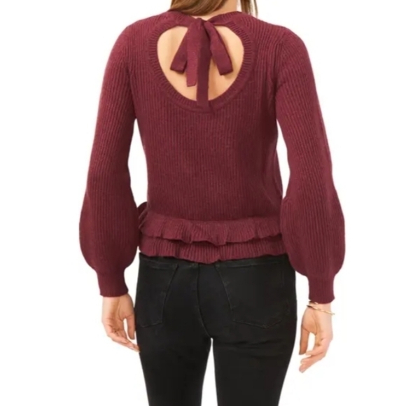1.State Romantic Bloom Ruffle Hem Open Back Ribbed Sweater size small NWT - Picture 2 of 8
